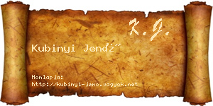 Kubinyi Jenő névjegykártya